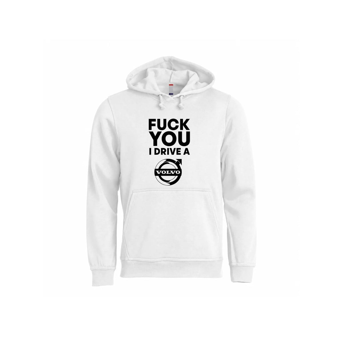 Fuck You I Drive A Volvo HVIT Hettegenser – Hvit – foran