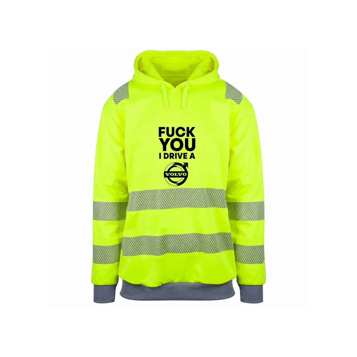 Fuck You I Drive A Volvo HVIT Reflekshoodie – Safety Gul – foran