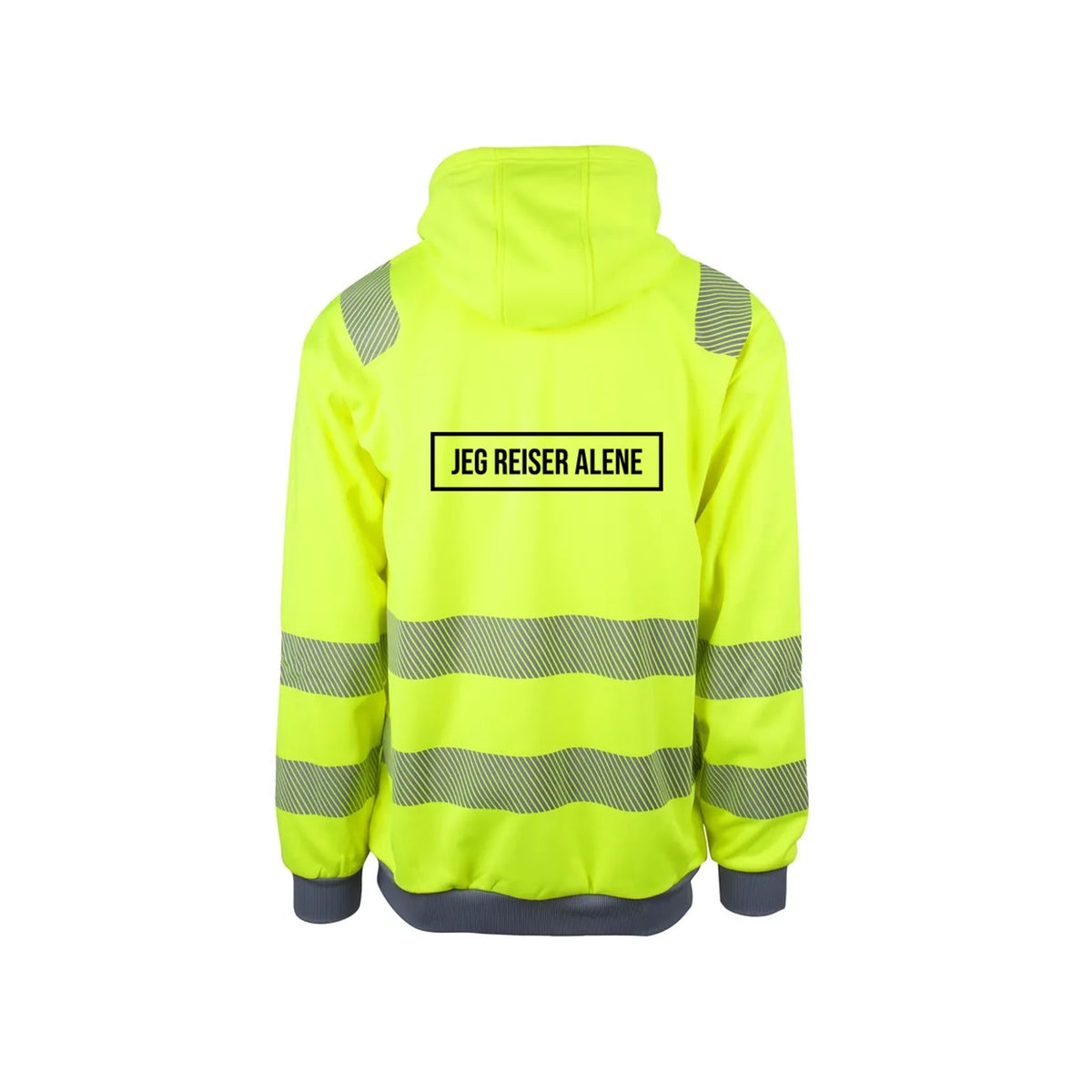 Jeg reiser alene Reflekshoodie – Safety Gul – bak