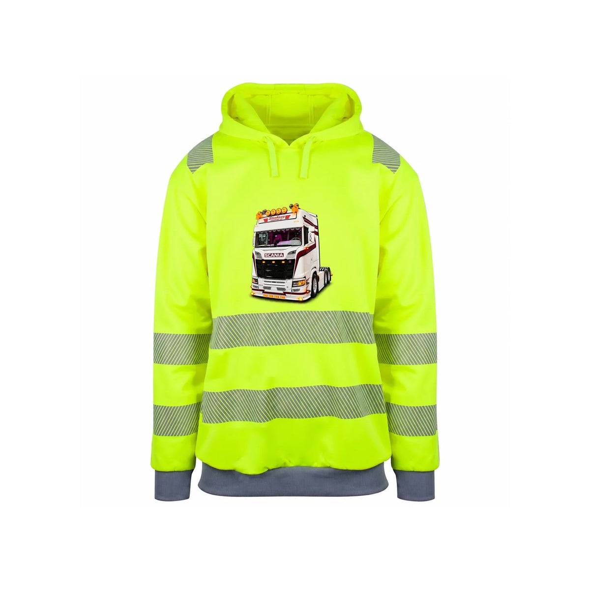 Stenhaug White Reflekshoodie – Safety Gul – foran
