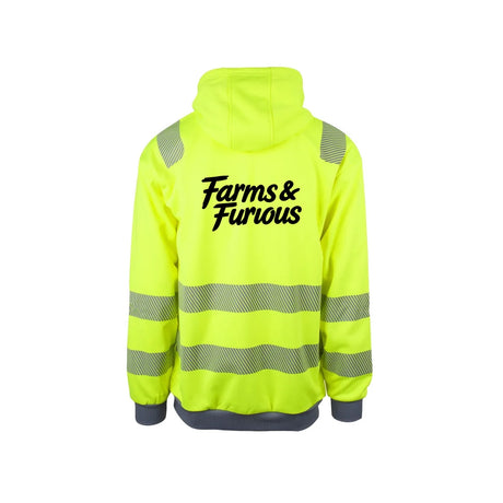 Farms & Furious Reflekshoodie – Safety Gul – bak