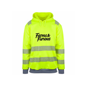 Farms & Furious Reflekshoodie – Safety Gul – foran