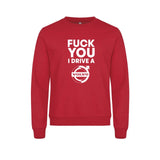 Fuck You I Drive A Volvo HVIT Genser – Rød – foran