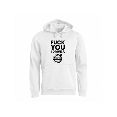 Fuck You I Drive A Volvo HVIT Hettegenser – Hvit – foran