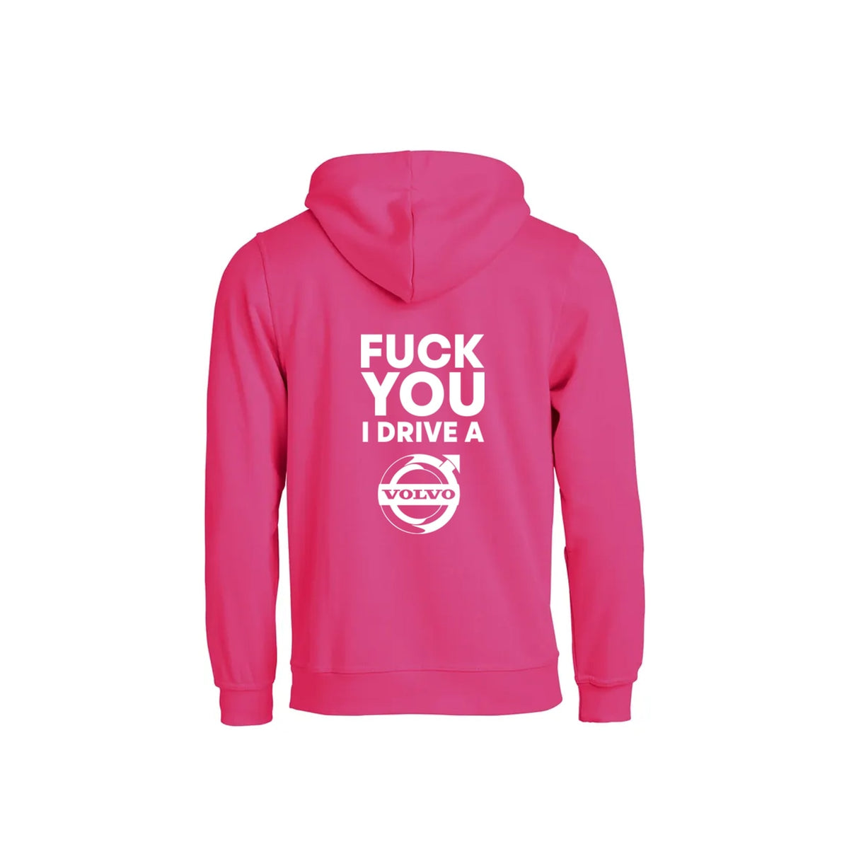 Fuck You I Drive A Volvo HVIT Hettegenser – Rosa – bak