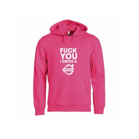 Fuck You I Drive A Volvo HVIT Hettegenser – Rosa – foran