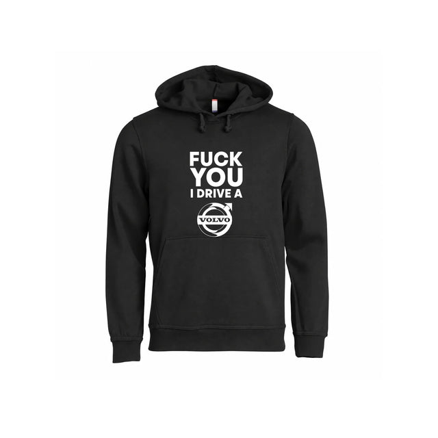Fuck You I Drive A Volvo HVIT Hettegenser – Sort – foran