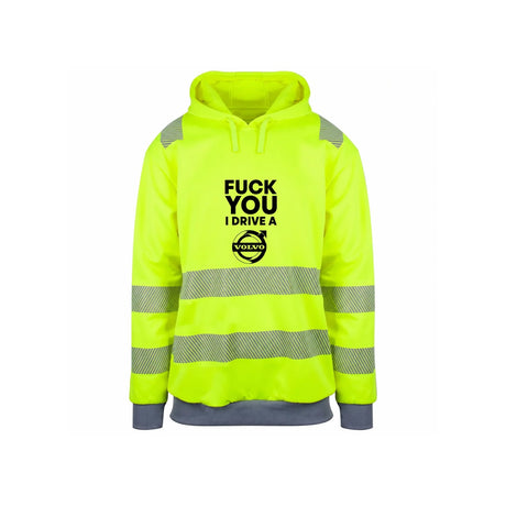 Fuck You I Drive A Volvo HVIT Reflekshoodie – Safety Gul – foran