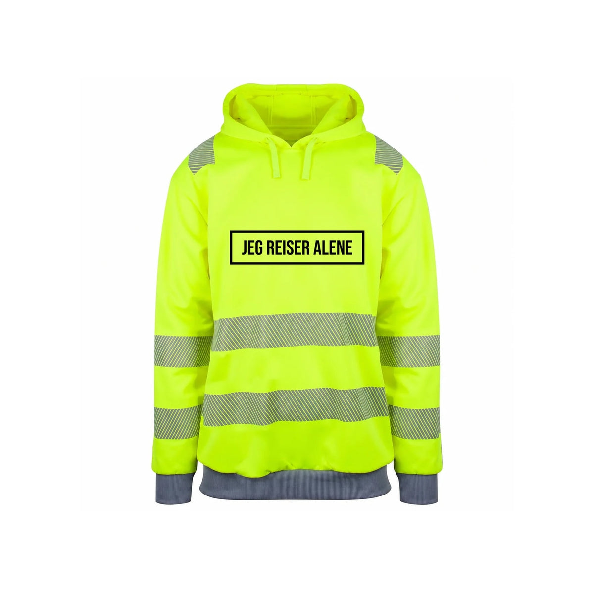 Jeg reiser alene Reflekshoodie – Safety Gul – foran