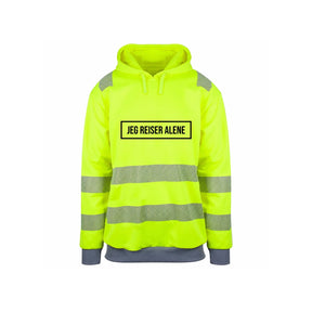 Jeg reiser alene Reflekshoodie – Safety Gul – foran
