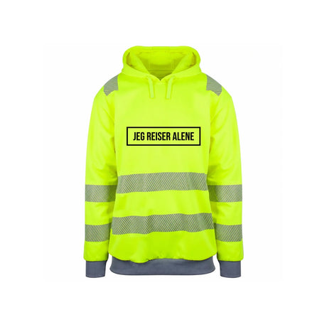 Jeg reiser alene Reflekshoodie – Safety Gul – foran