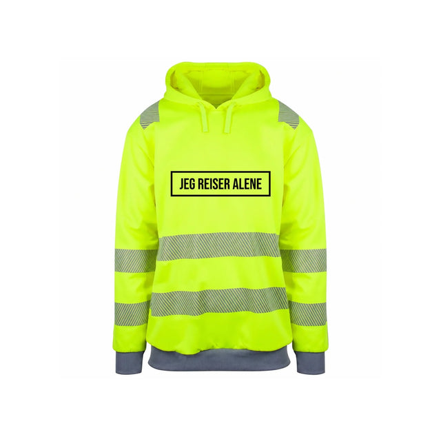 Jeg reiser alene Reflekshoodie – Safety Gul – foran