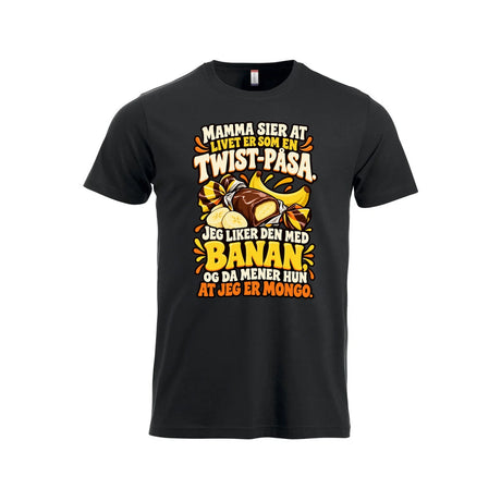 Twist-påsa T-skjorte – Sort – foran
