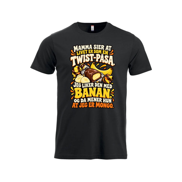 Twist-påsa T-skjorte – Sort – foran